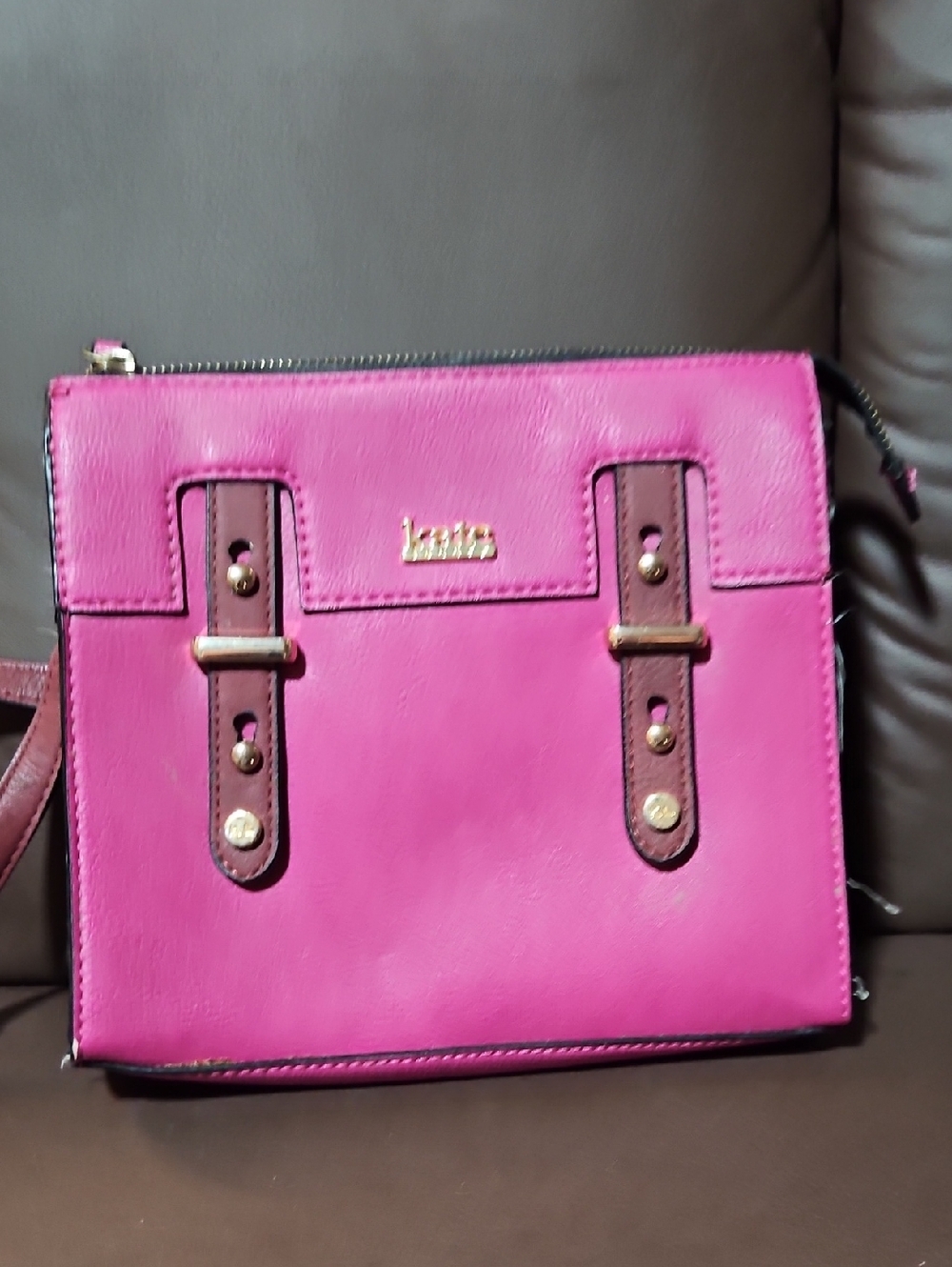 Kate Landry Pink Crossbody Bag with Brown Strap Accents